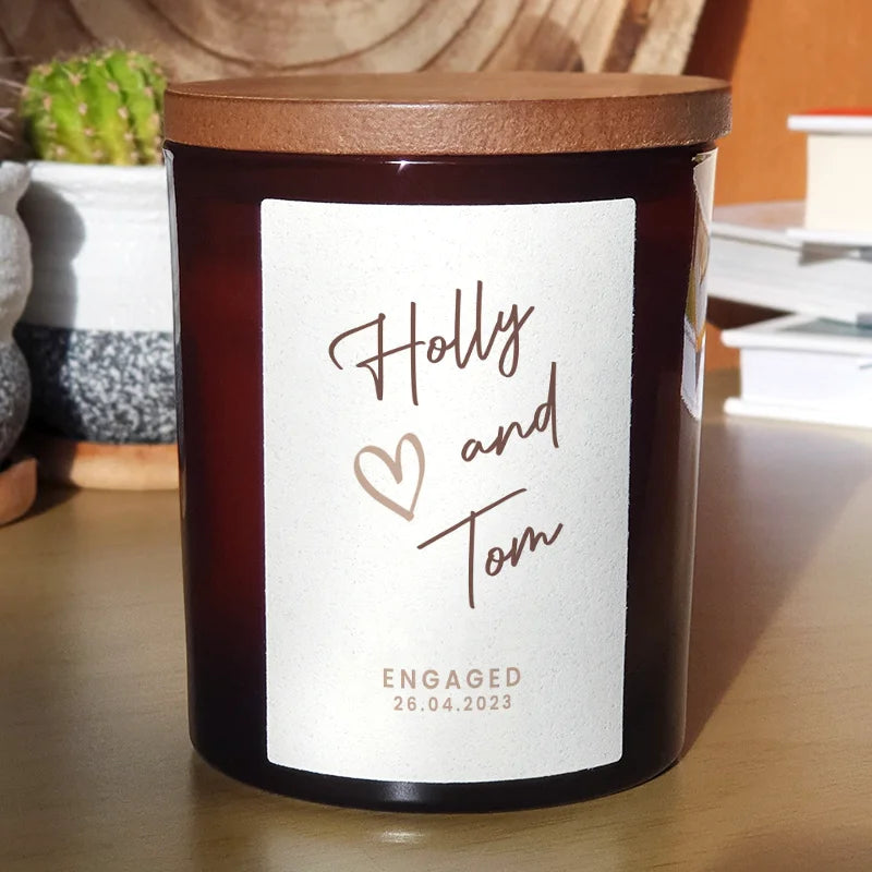 Custom Wicks White Glass Candle personalised label engagement candle 