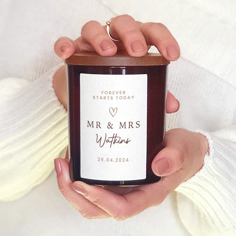 Custom Wedding Gift Candle – Personalised with Surname & Date