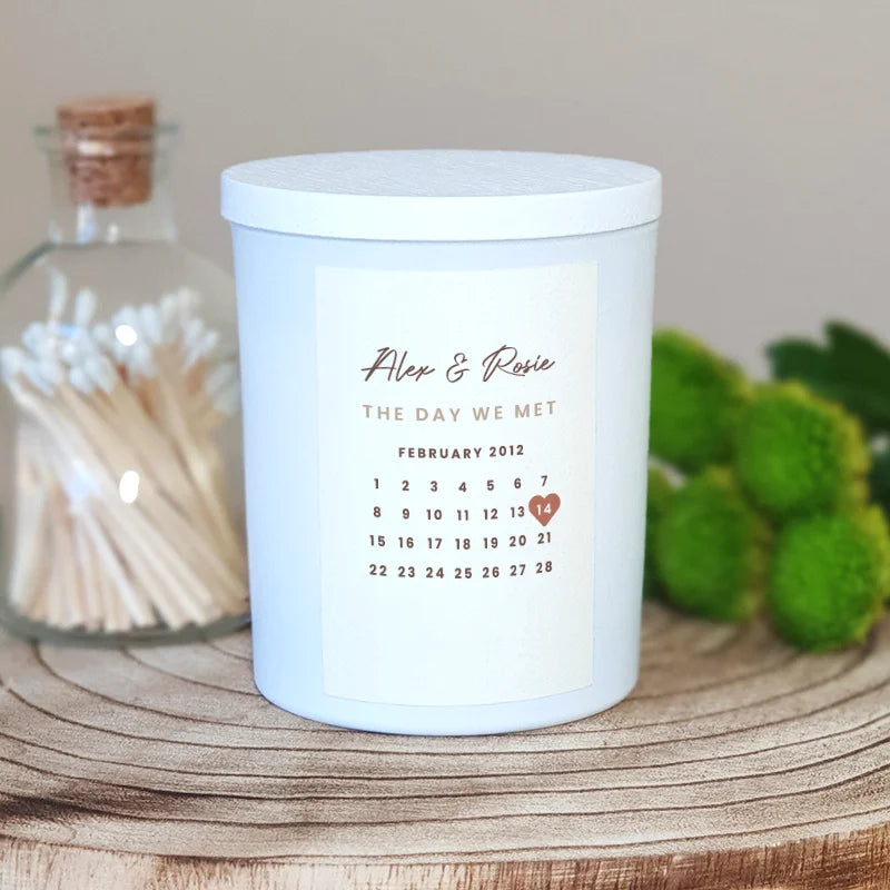 'The Day We Met' Personalised Candle – Custom Gift for Couples