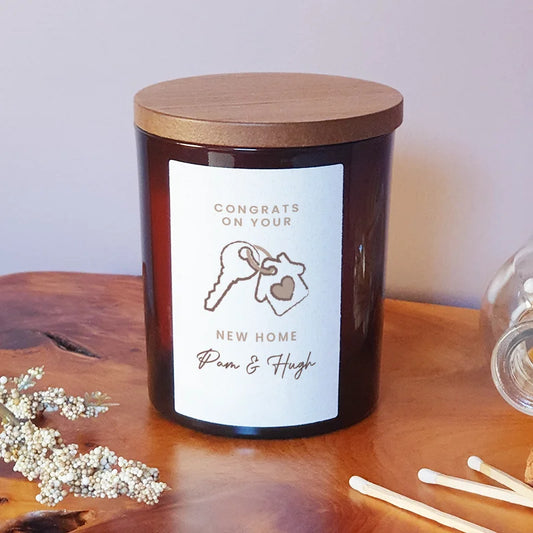 Personalised New Home Candle – Custom Congrats Gift with Names