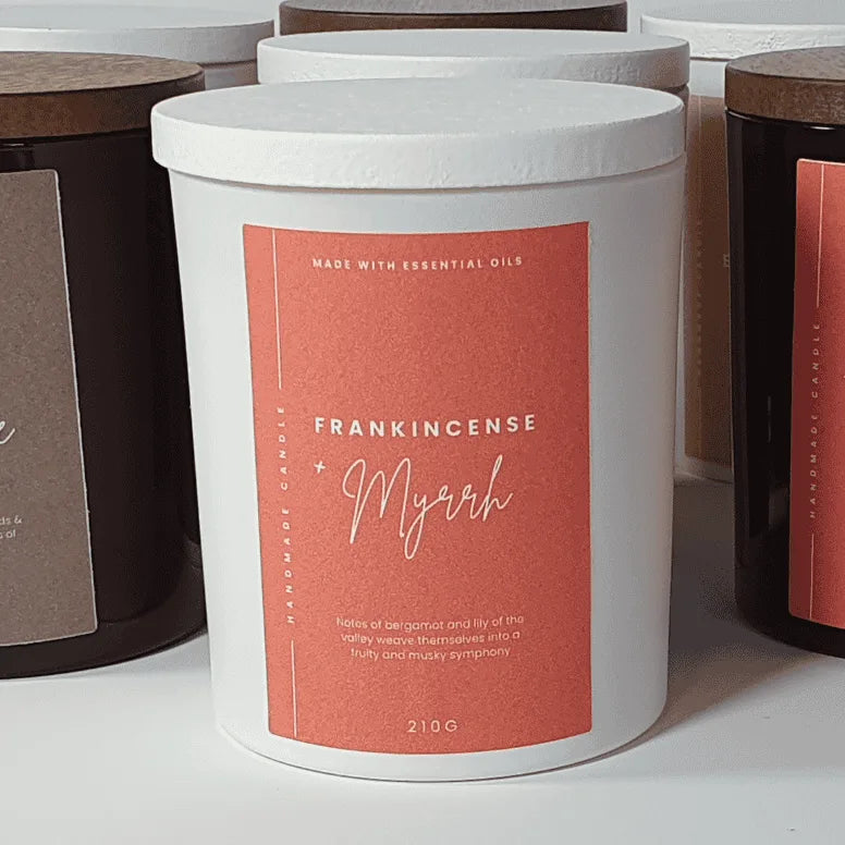 Frankincense & Myrrh scented soy candle